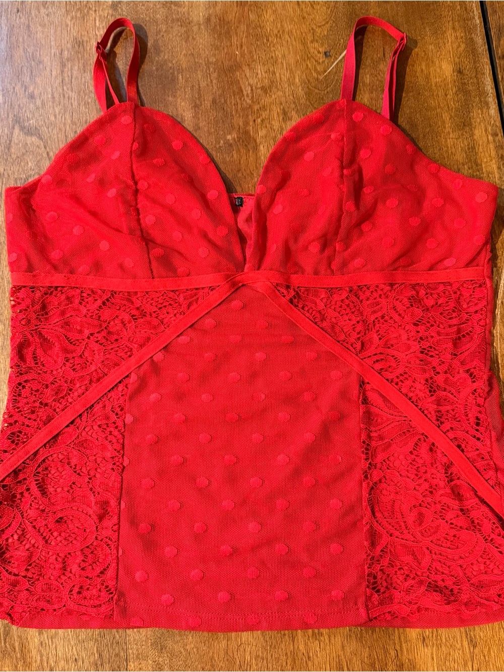 Vintage Y2K VENUS Red Lace Polka Dot Cami Top - Flawless - Fits S/M